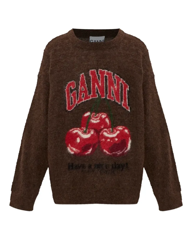 Ganni Pullover mit Kirschen-Print - Braun Braun