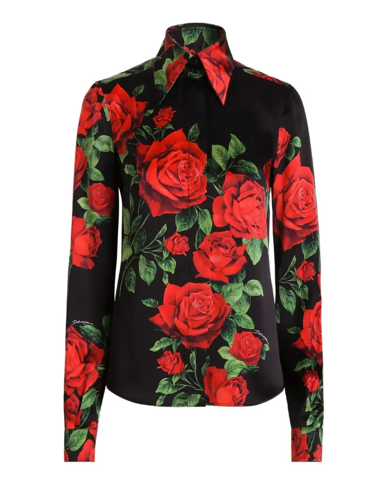 Dolce & Gabbana Seidenhemd mit Rosen-Print - Schwarz Schwarz