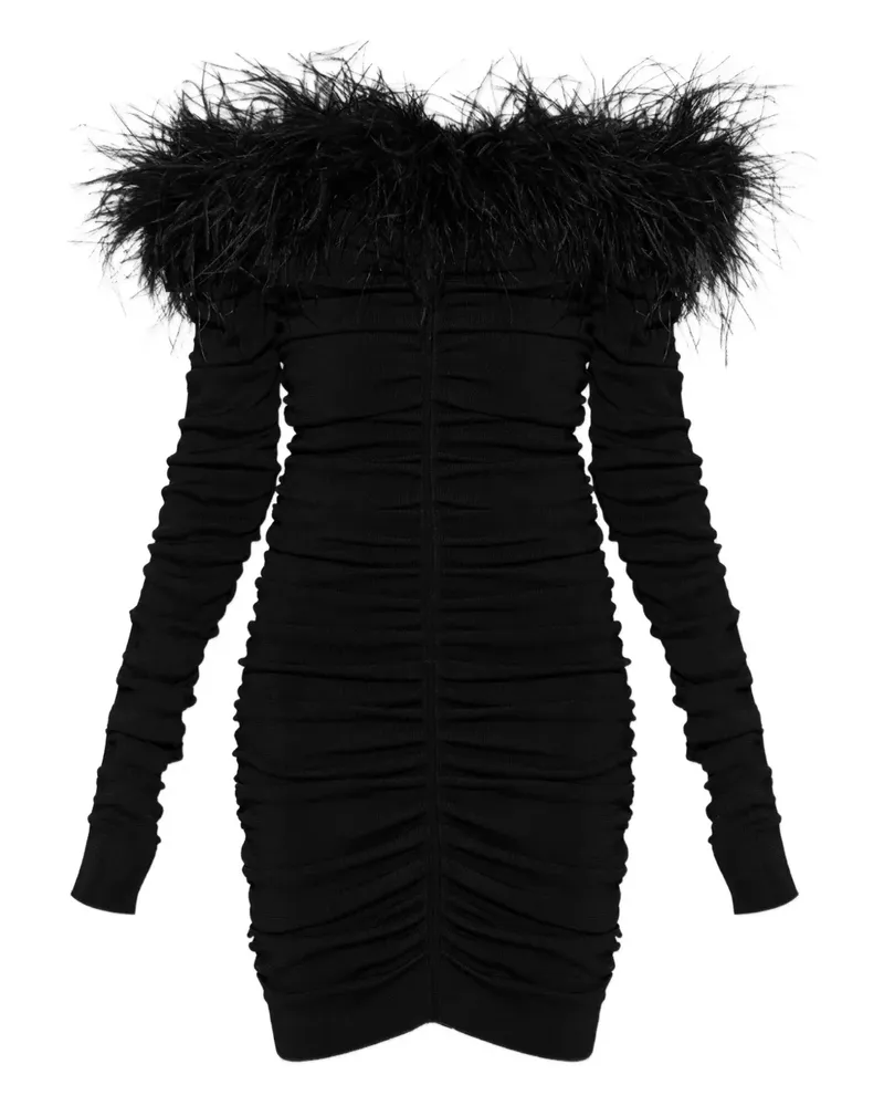 Self-Portrait feather ruched mini dress - Schwarz Schwarz