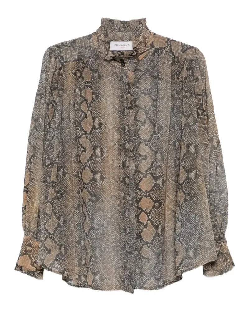 Ermanno Scervino snake-print ruffled shirt - Nude Nude