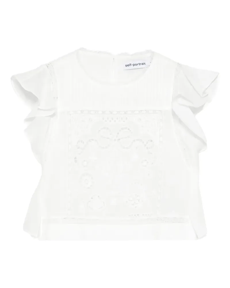Self-Portrait lace-detail ruffled top - Weiß Weiß