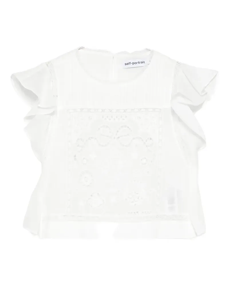 Self-Portrait lace-detail ruffled top - Weiß Weiß