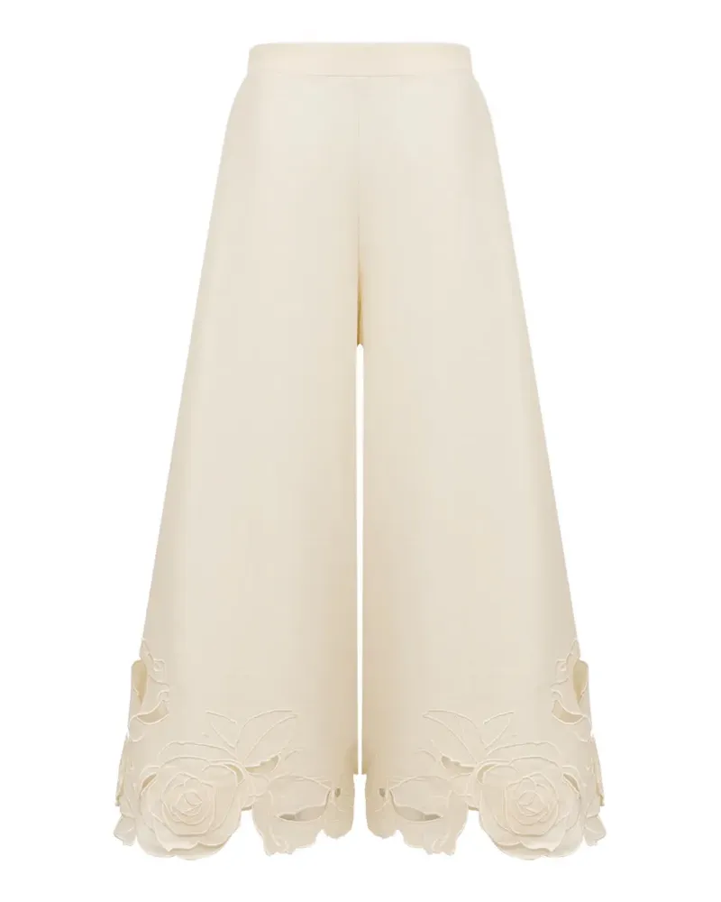 LEO LIN Theodora foral-appliqué palazzo pants - Nude Nude