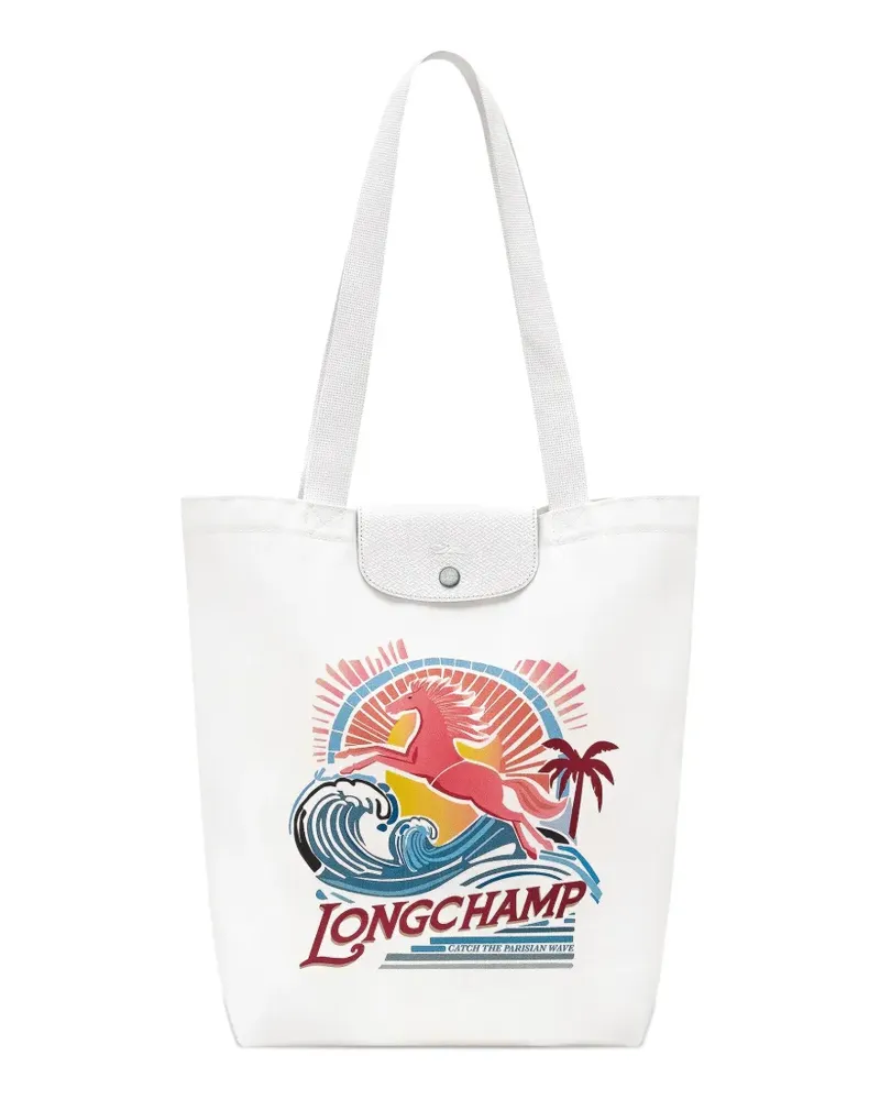 Longchamp M Le Pliage Tote Bag mit grafischem Print - Weiß Weiß