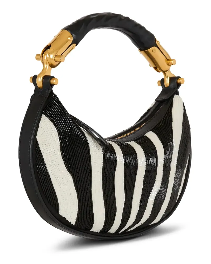 Balmain Perlenverzierte Schultertasche mit Zebrastreifen - Schwarz Schwarz