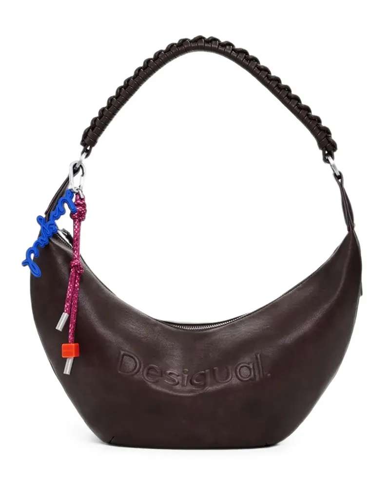 Desigual Mittelgroße Schultertasche mit 3D-Logo und geflochtenem Henkel - Braun Braun