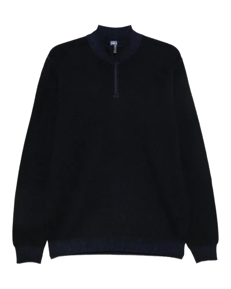 Fedeli Pullover mit kurzem Reißverschluss - Blau Blau