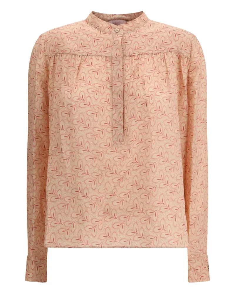Kristina Ti Stehkragen-Bluse mit Blatt-Print - Rosa Rosa