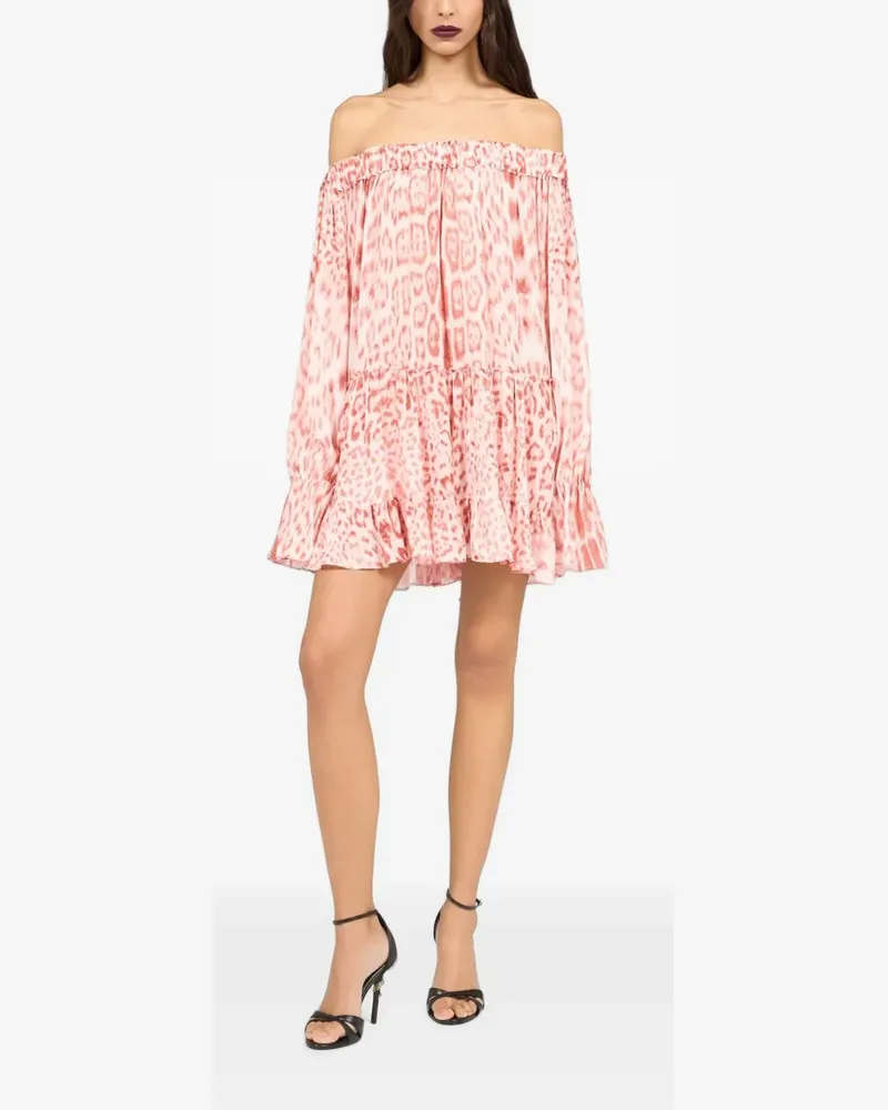 Roberto Cavalli Schulterfreies Minikleid mit Jaguar-Print - Rosa Rosa