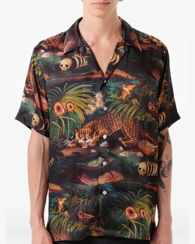 ENDLESS JOY Kurzärmeliges Leopardo Jungle Hemd - Schwarz Schwarz