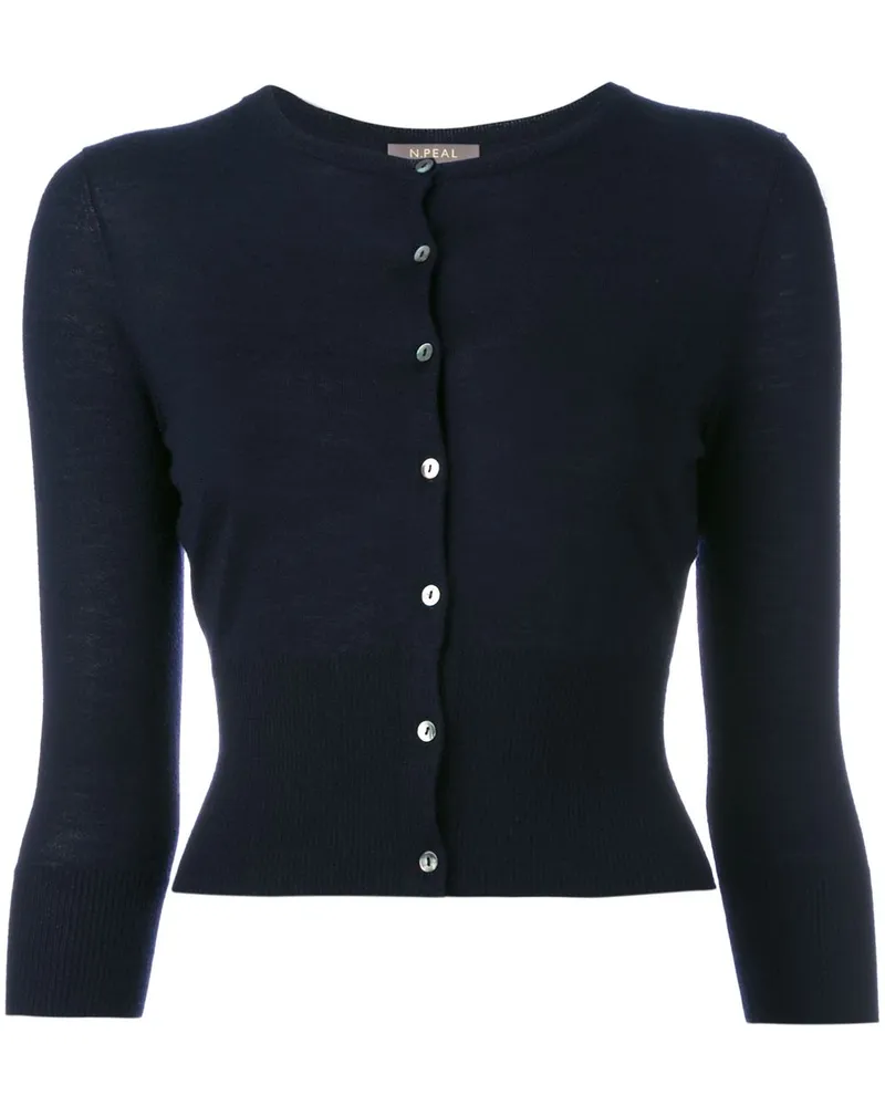 N.Peal Cropped-Kaschmircardigan mit Knopfleiste - Blau Blau