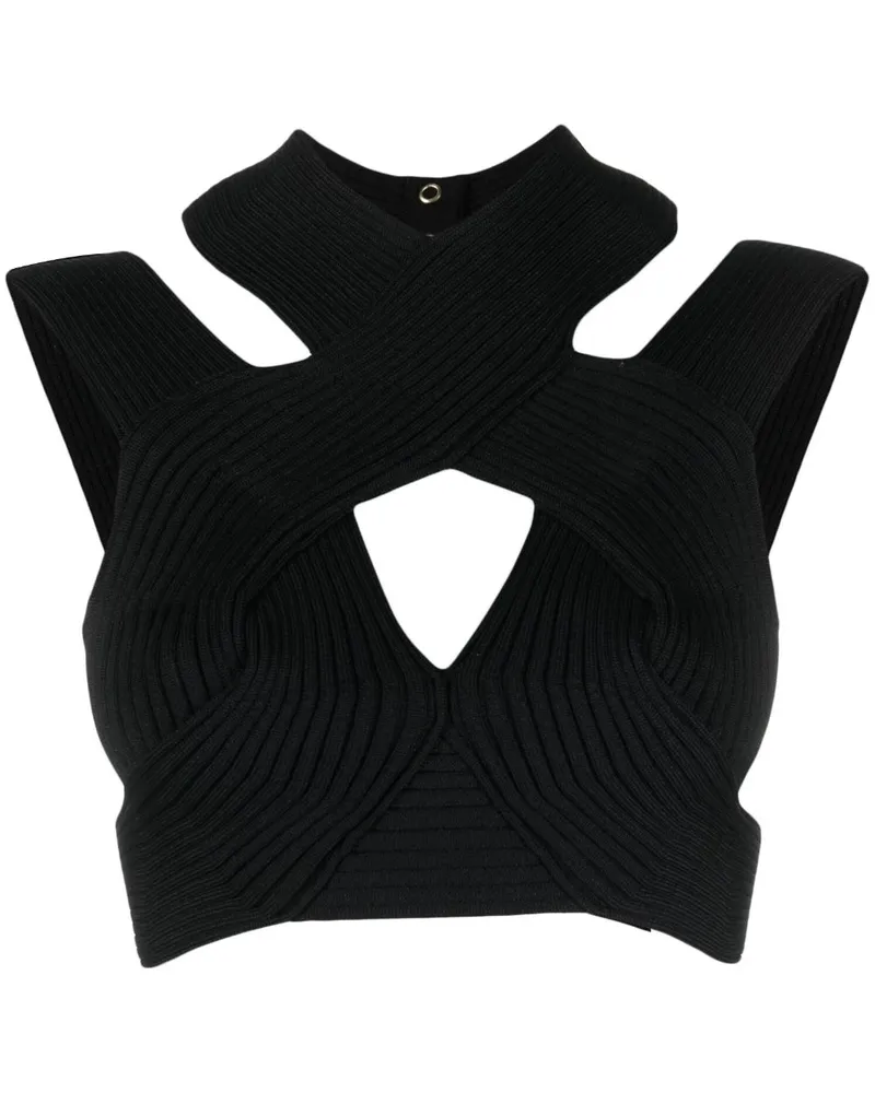 Balmain Geripptes Cropped-Top mit Cut-Out - Schwarz Schwarz