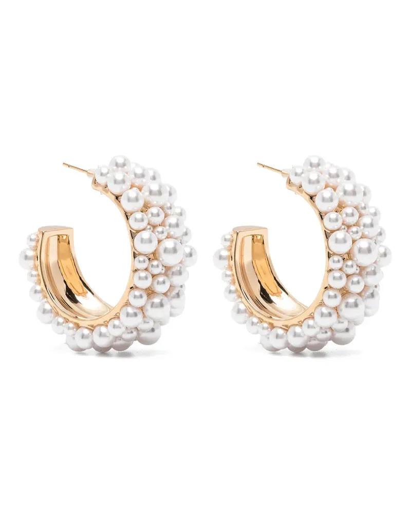 Self-Portrait pearl-embellished hoop earrings - Gold Gold