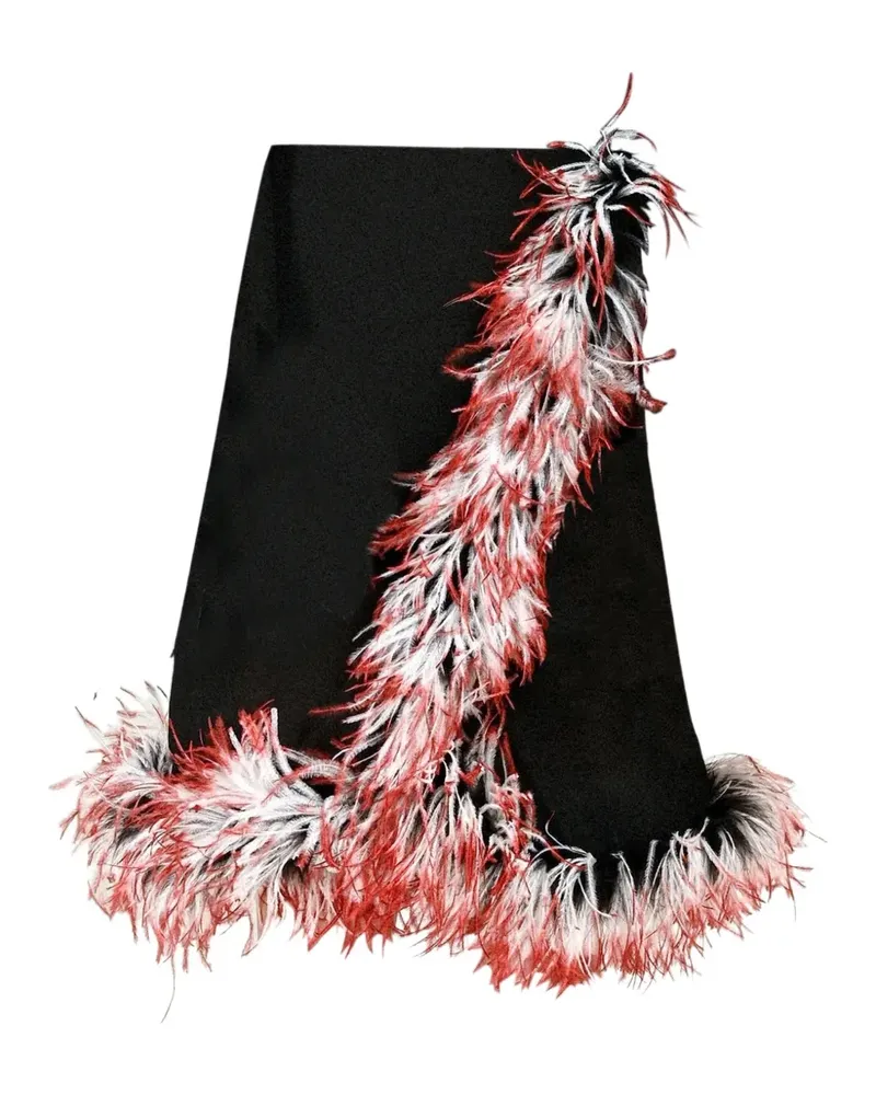Rowen Rose Georgette-Midirock mit Federbesatz - Schwarz Schwarz