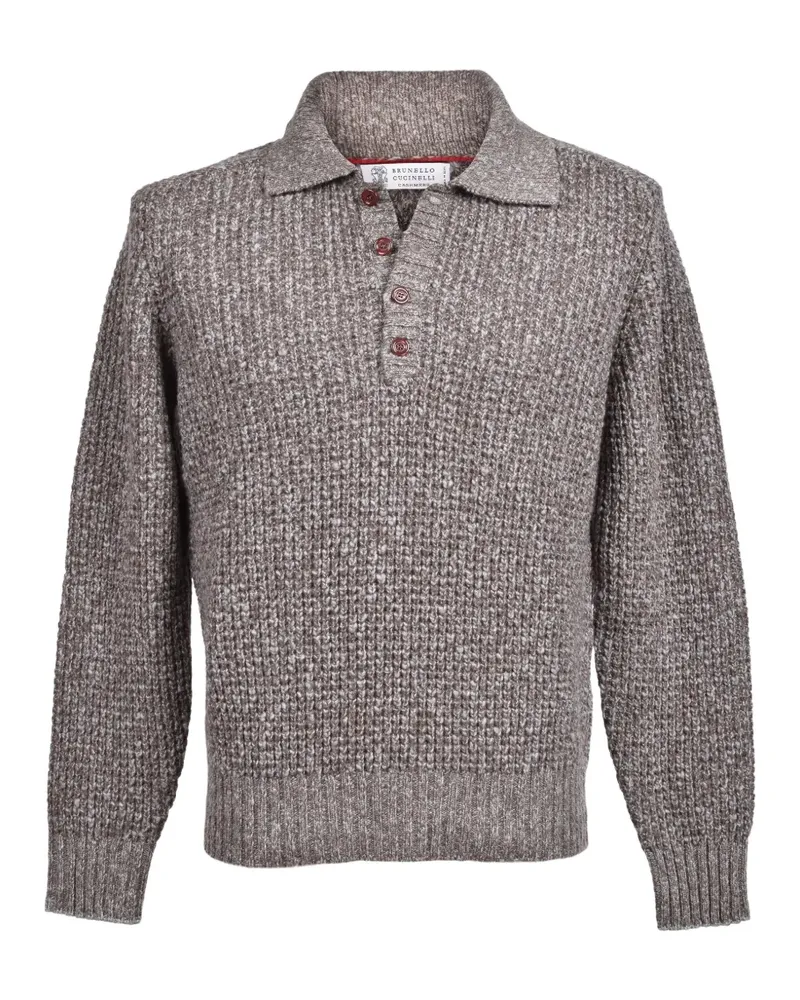 Brunello Cucinelli waffle-knit polo-style sweater - Braun Braun