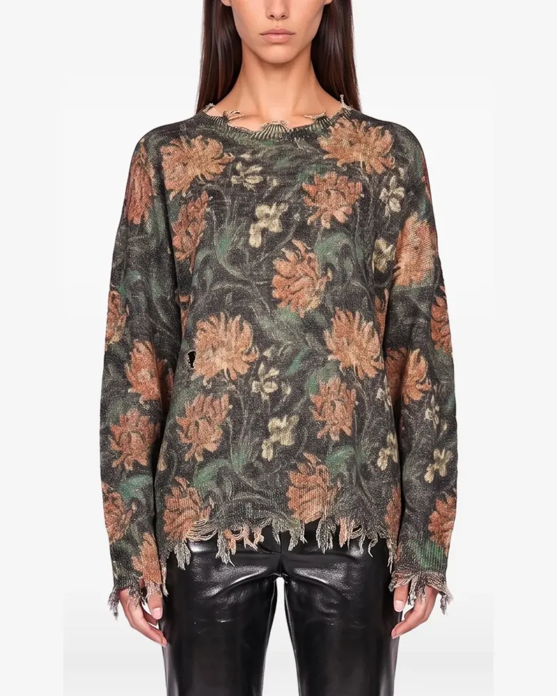 R13 floral-print distressed sweater - Schwarz Schwarz