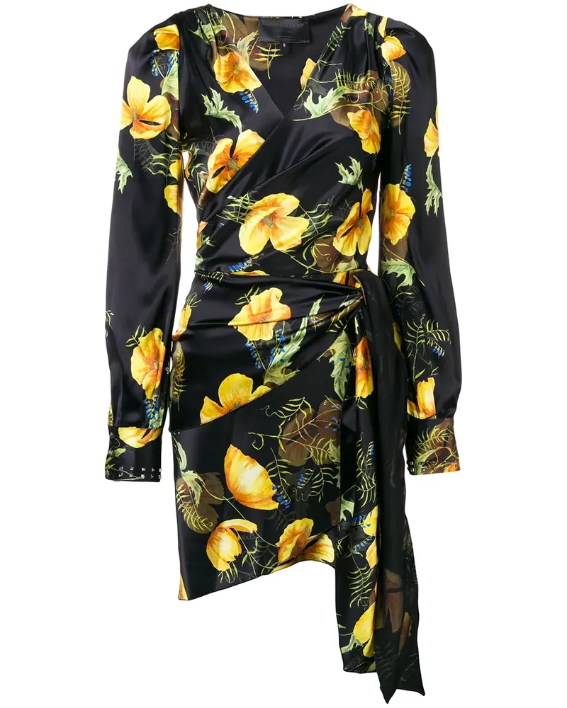 Philipp Plein Wickelkleid mit floralem Print - Schwarz Schwarz