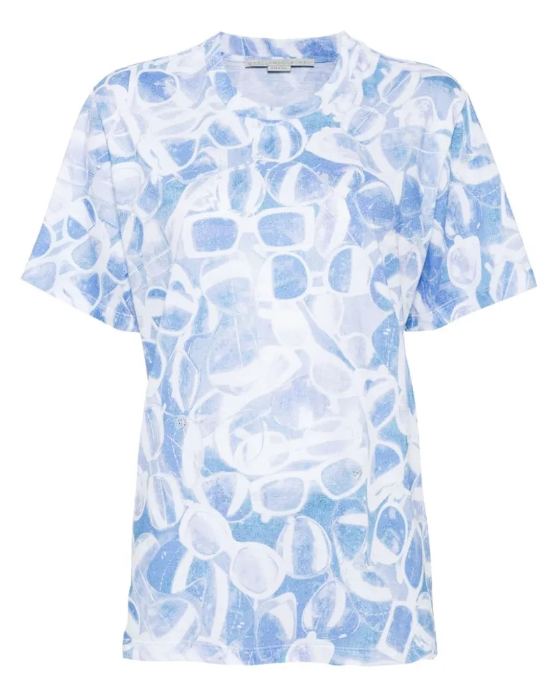 Stella McCartney T-Shirt mit Sonnenbrillen-Print - Blau Blau