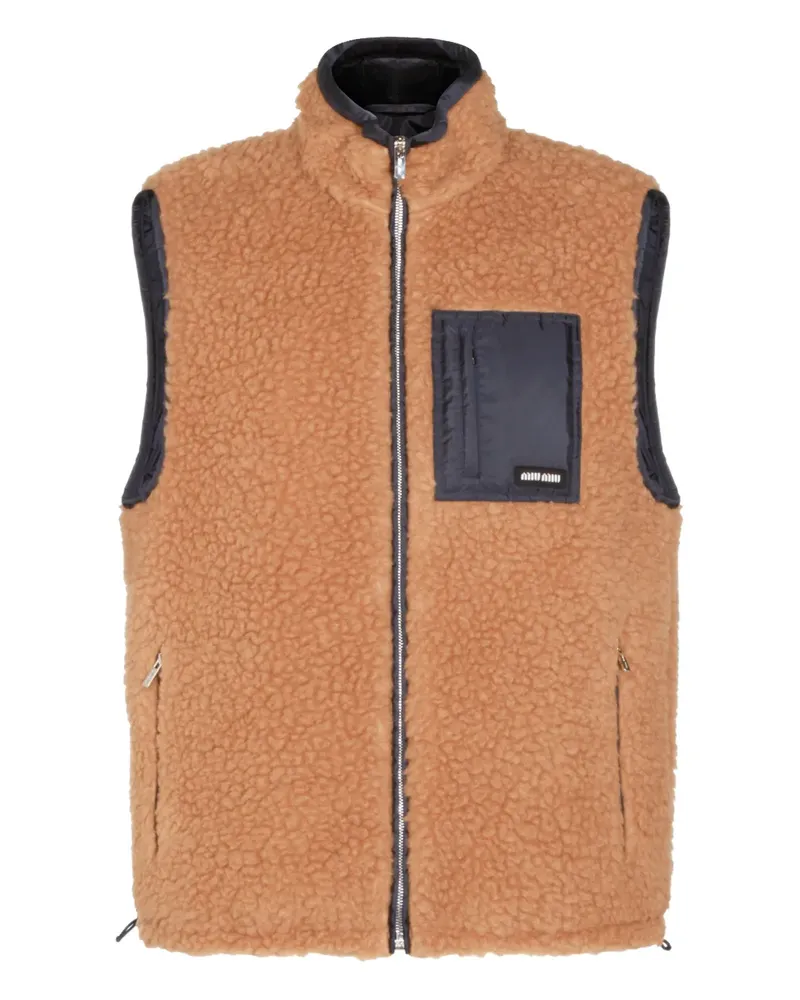 Miu Miu Teddy zip pocket gilet coat - Braun Braun