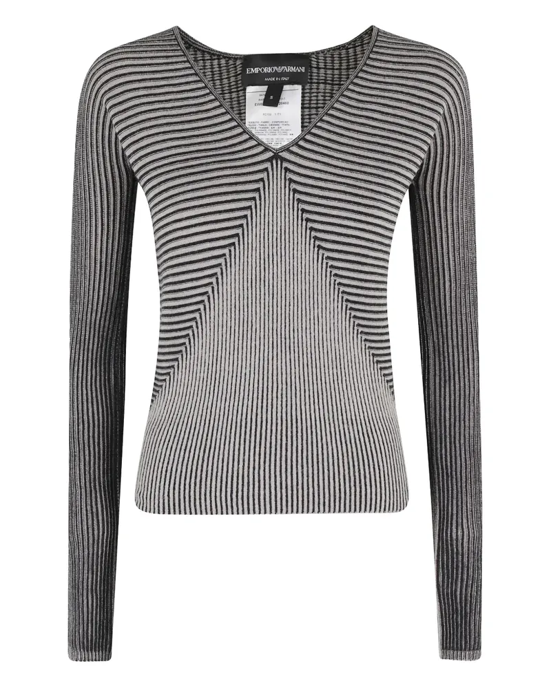 Emporio Armani Gestreifter Pullover mit V-Ausschnitt - Schwarz Schwarz