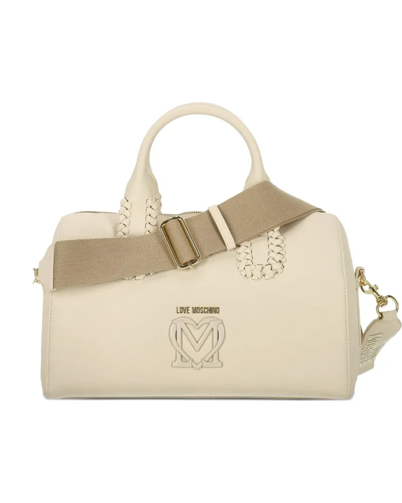 Moschino braided-handle logo-plaque tote bag - Nude Nude