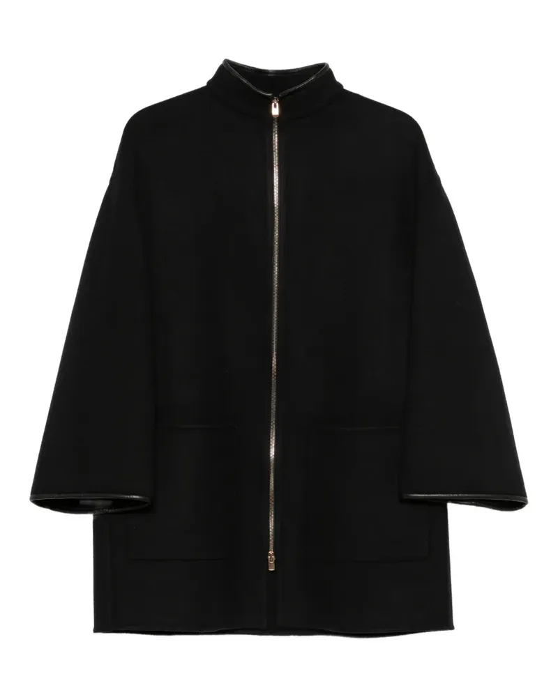 AGNONA leather-trim zip-up coat - Schwarz Schwarz
