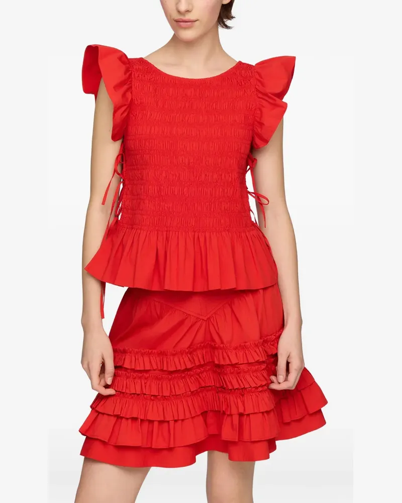 Ganni smocked ruffled top - Rot Rot