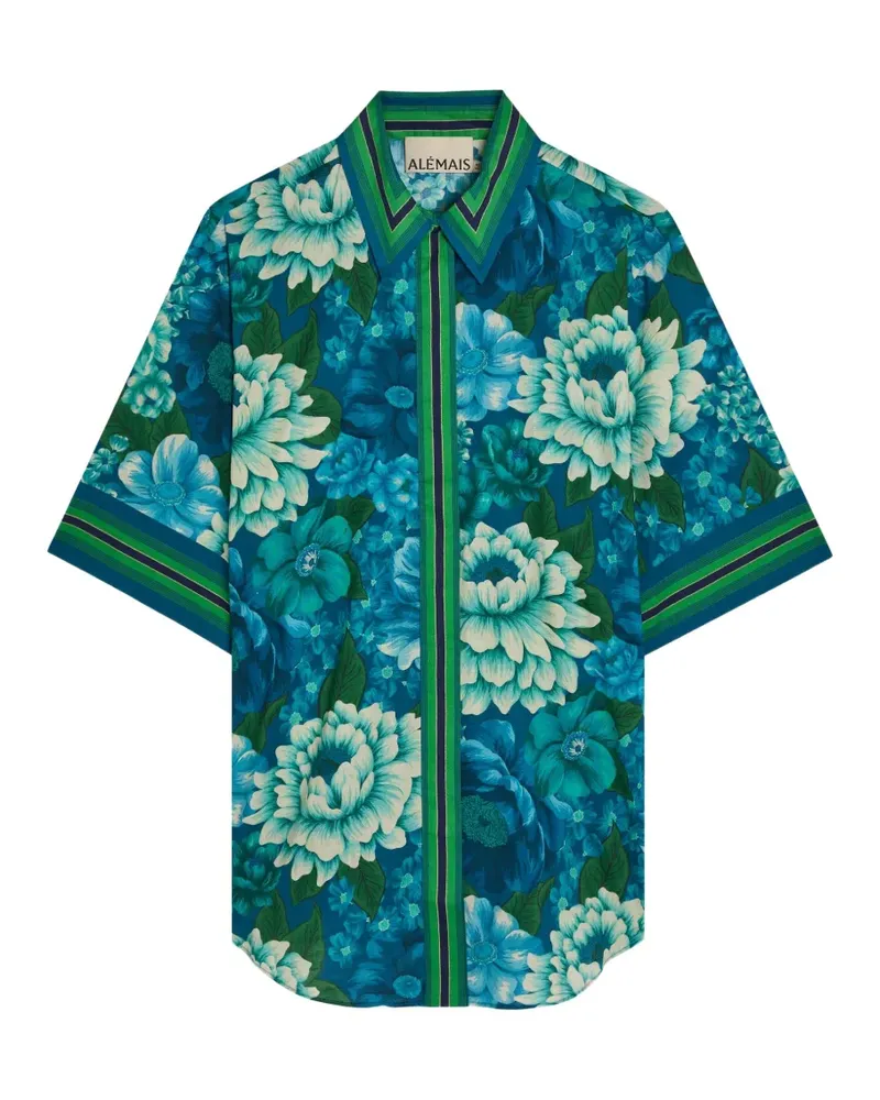 ALEMAIS Margo floral-print striped-trim shirt - Blau Blau