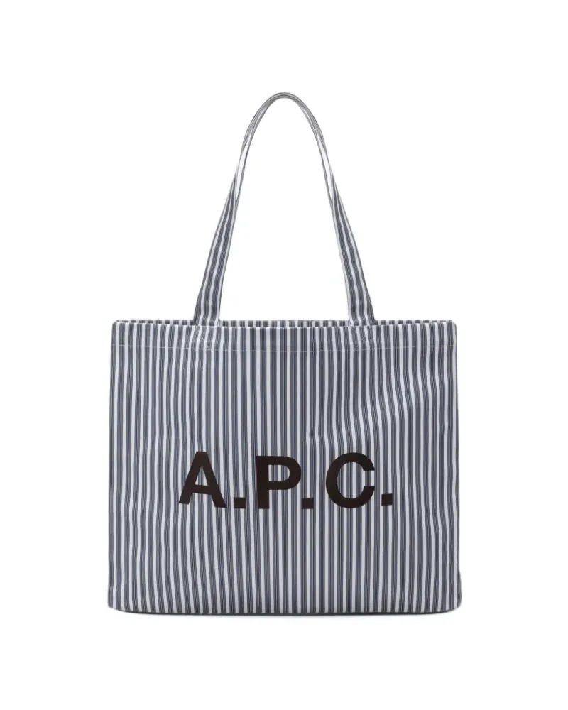 A.P.C. striped-pattern logo-print tote bag - Blau Blau