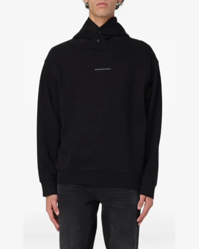 Emporio Armani logo-print press-stud hoodie - Schwarz Schwarz