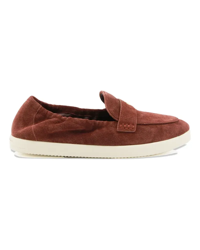 Tory Burch suede logo-plaque loafers - Braun Braun