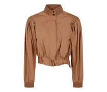 Puffärmel-Jacke mit Gürtel - Braun