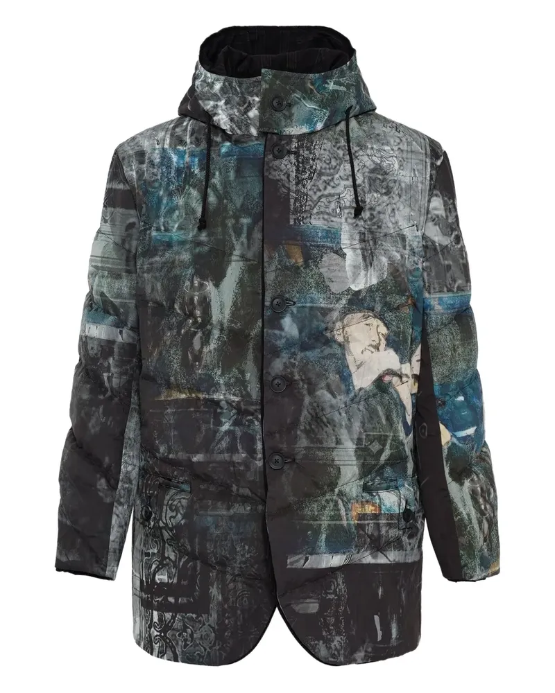 Yohji Yamamoto graphic-print padded jacket - Schwarz Schwarz