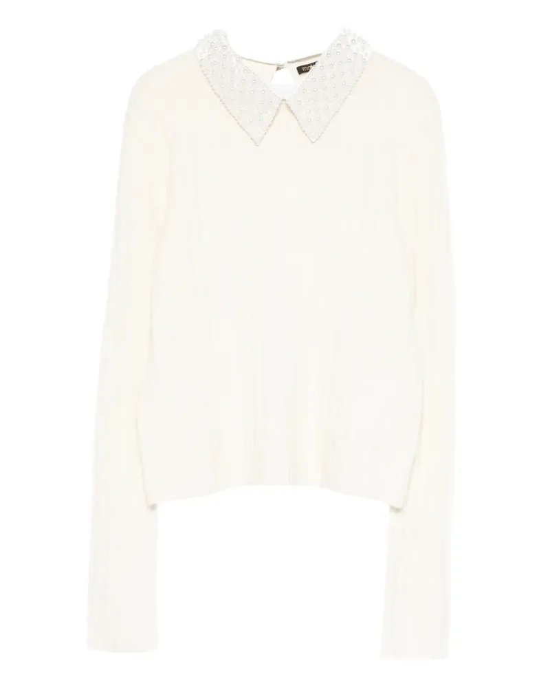 Maje Pullover mit perlenverziertem Kragen - Weiß Weiß