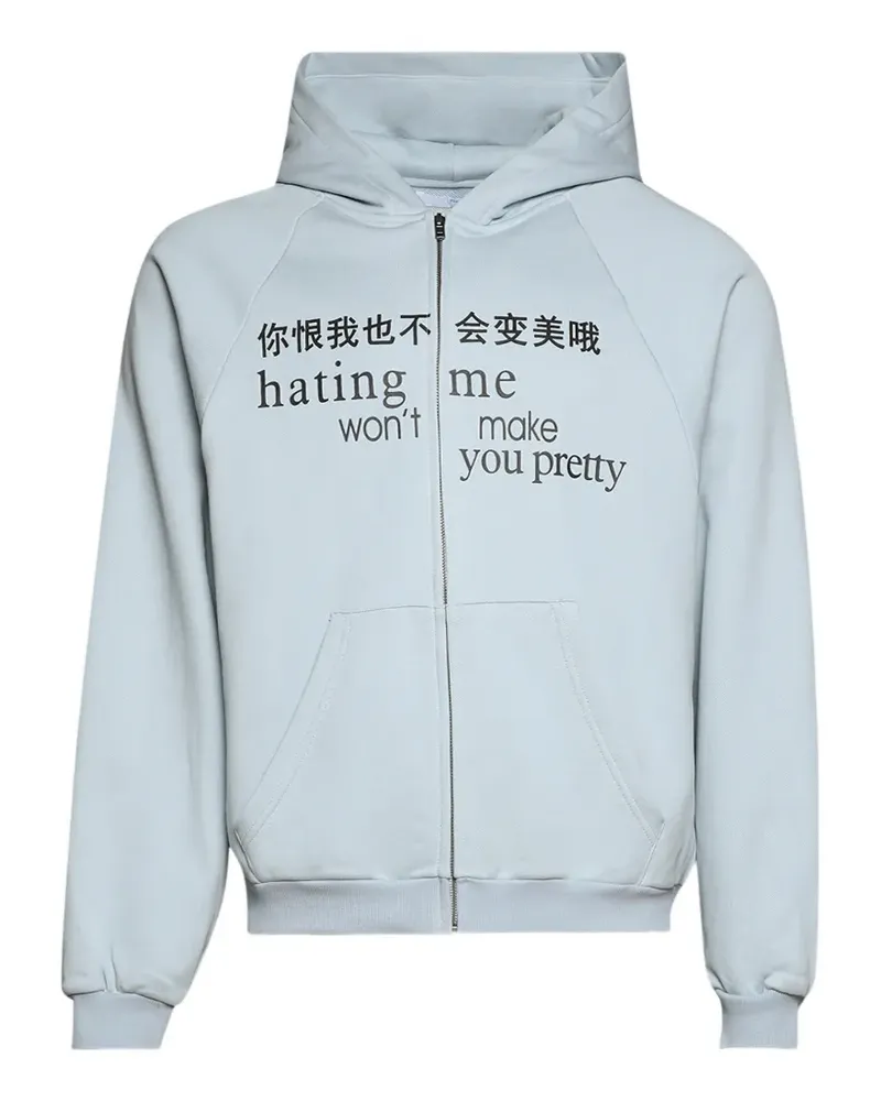 Praying zip-up raglan-sleeve hoodie - Blau Blau