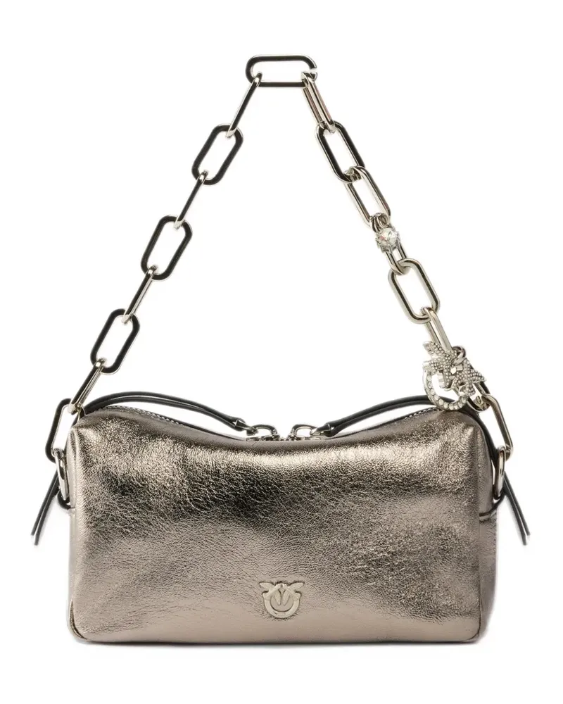 Pinko mini Boston bag in laminated nappa leather with two straps - Silber Silber