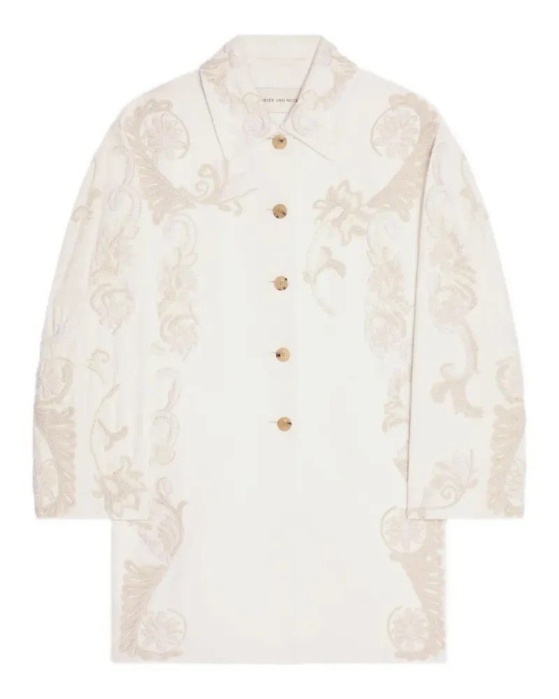 Dries van Noten Bestickter Mantel in A-Linie - Weiß Weiß