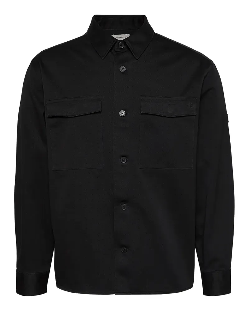 Calvin Klein logo-embroidered pocket-detail overshirt - Schwarz Schwarz