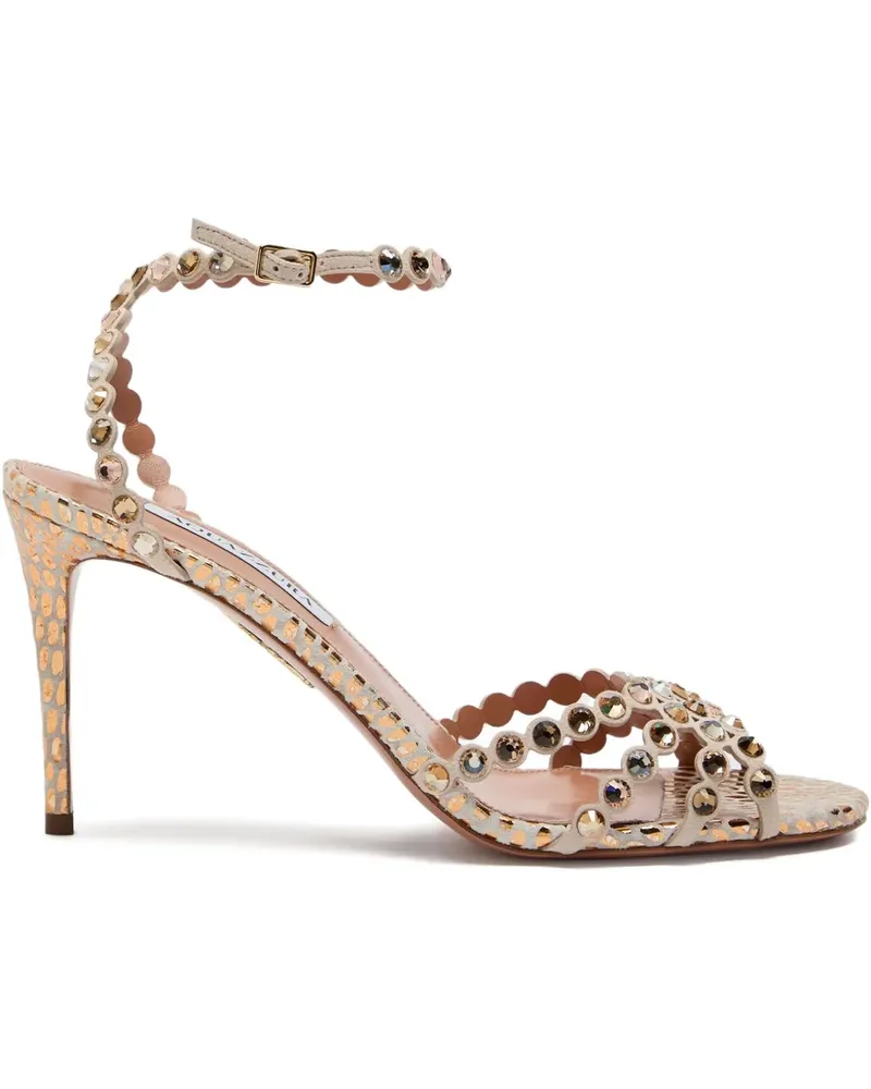 Aquazzura 85mm Tequila scalloped embellished sandals - Nude Nude