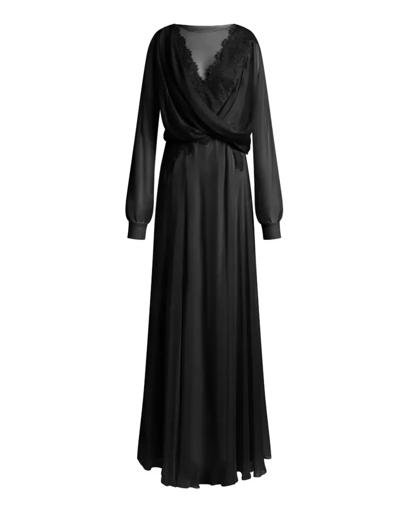 Alberta Ferretti Drapiertes Maxikleid mit Spitzenbesatz - Schwarz Schwarz