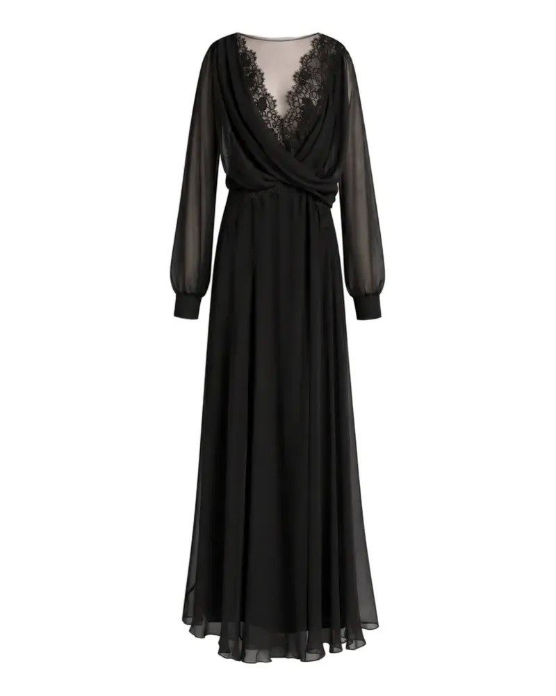 Alberta Ferretti Drapiertes Maxikleid mit Spitzenbesatz - Schwarz Schwarz
