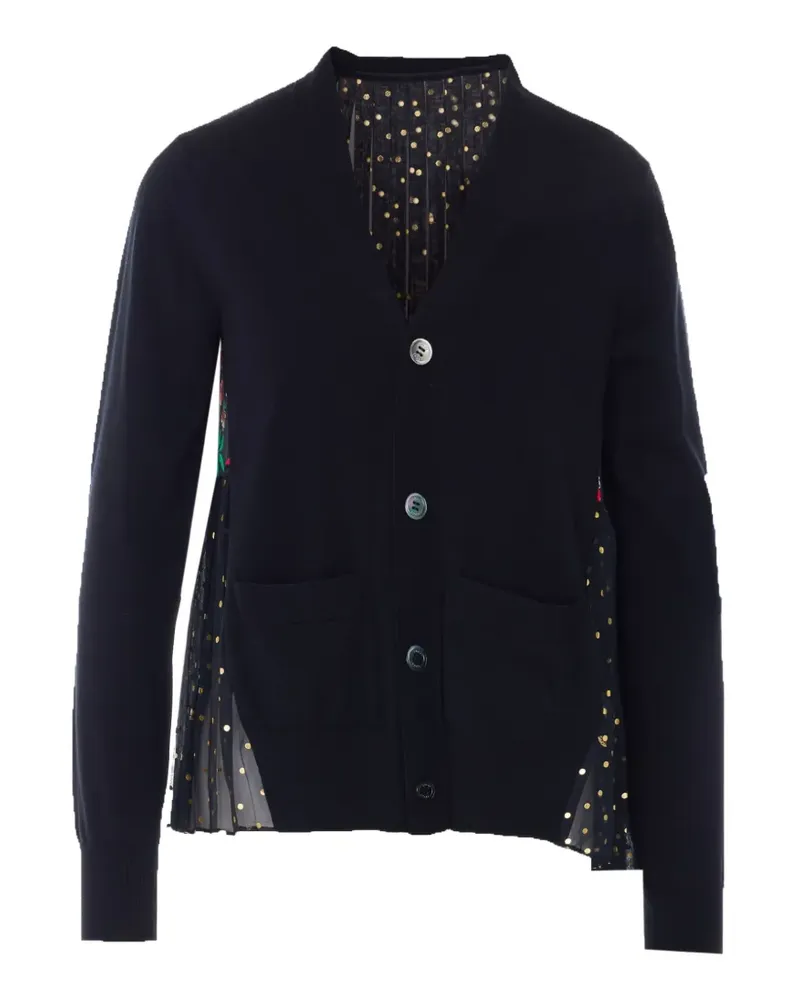 Sacai floral-print pleated buttoned cardigan - Schwarz Schwarz
