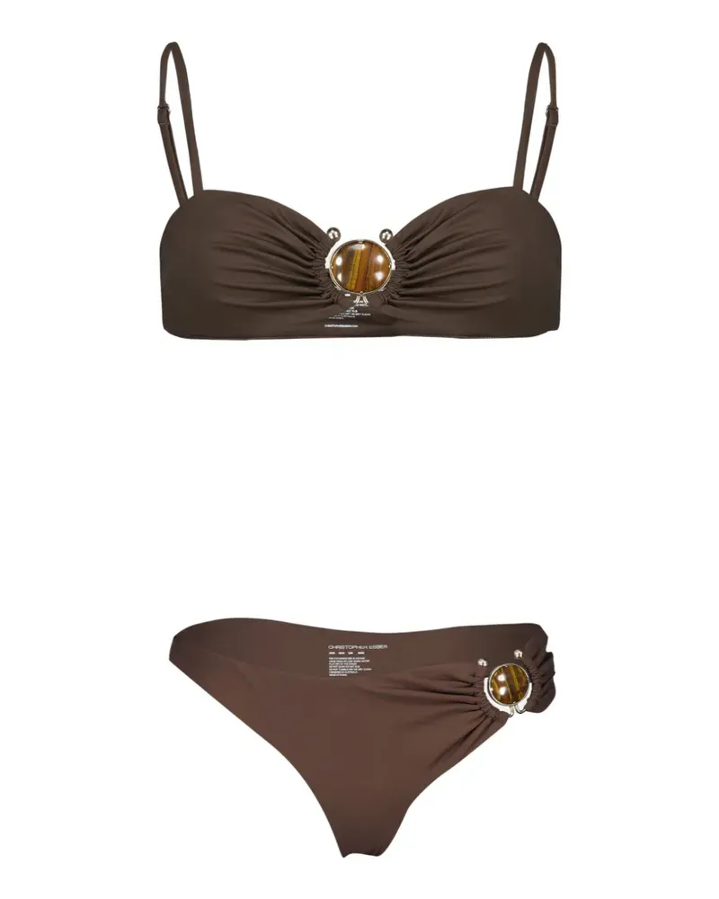 Christopher Esber stone-embelishment bandeau bikini top - Braun Braun