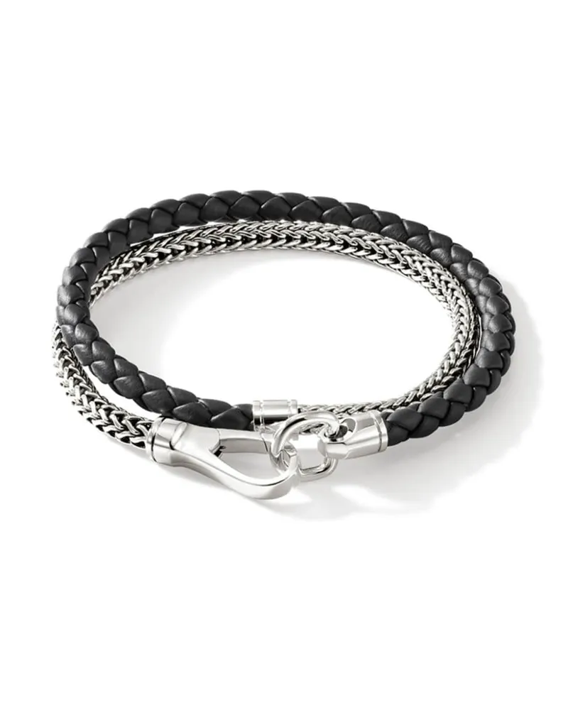 John Hardy Wickelarmband aus Sterlingsilber und Leder Silber