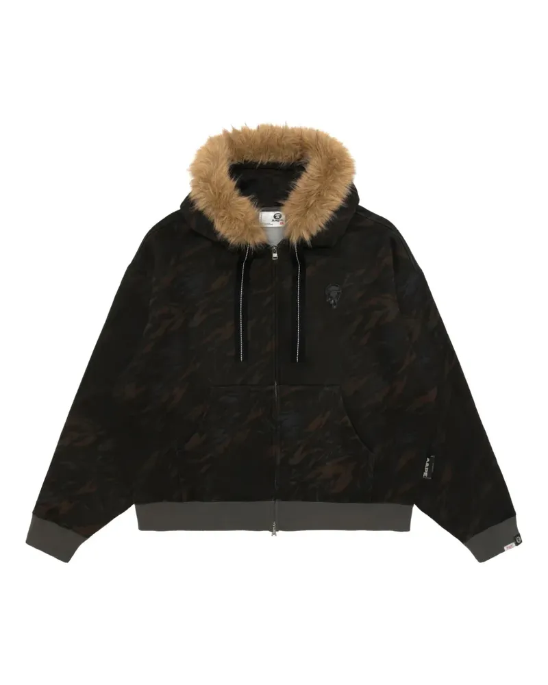 BAPE Aapeunvs Hoodie mit Camouflage-Print und Besatz aus Faux Fur - Schwarz Schwarz