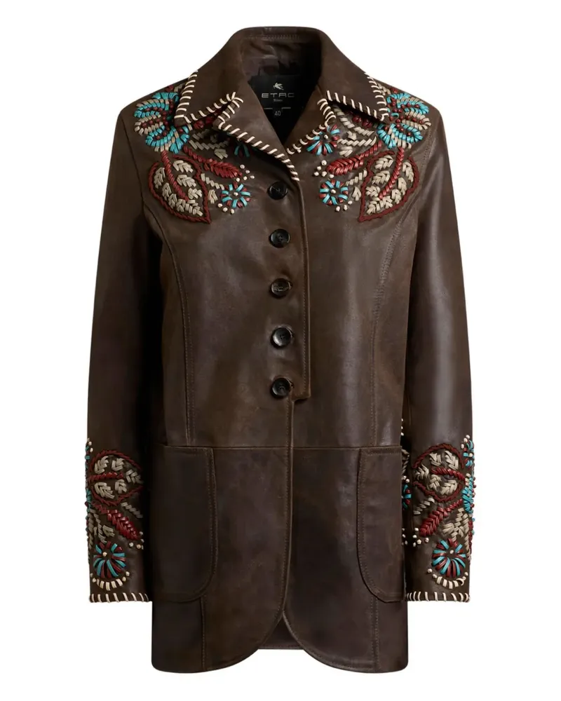 Etro Lederjacke mit Paisley-Stickerei - Braun Braun