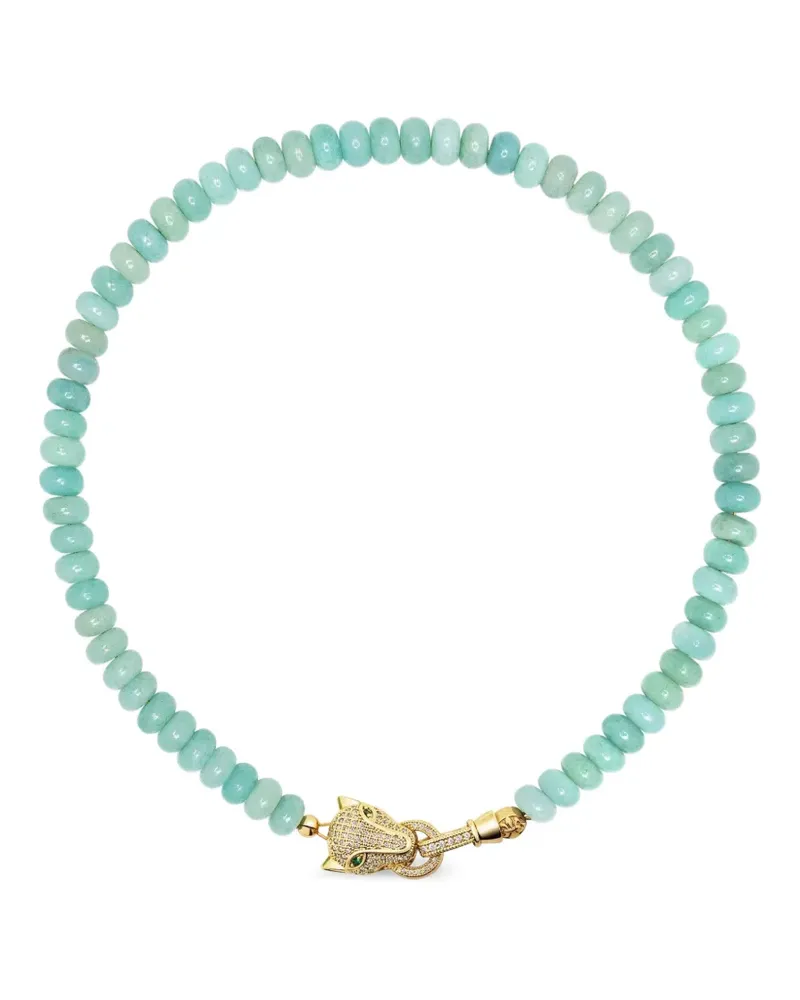 Nialaya panther-charm amazonite necklace - Gold Gold
