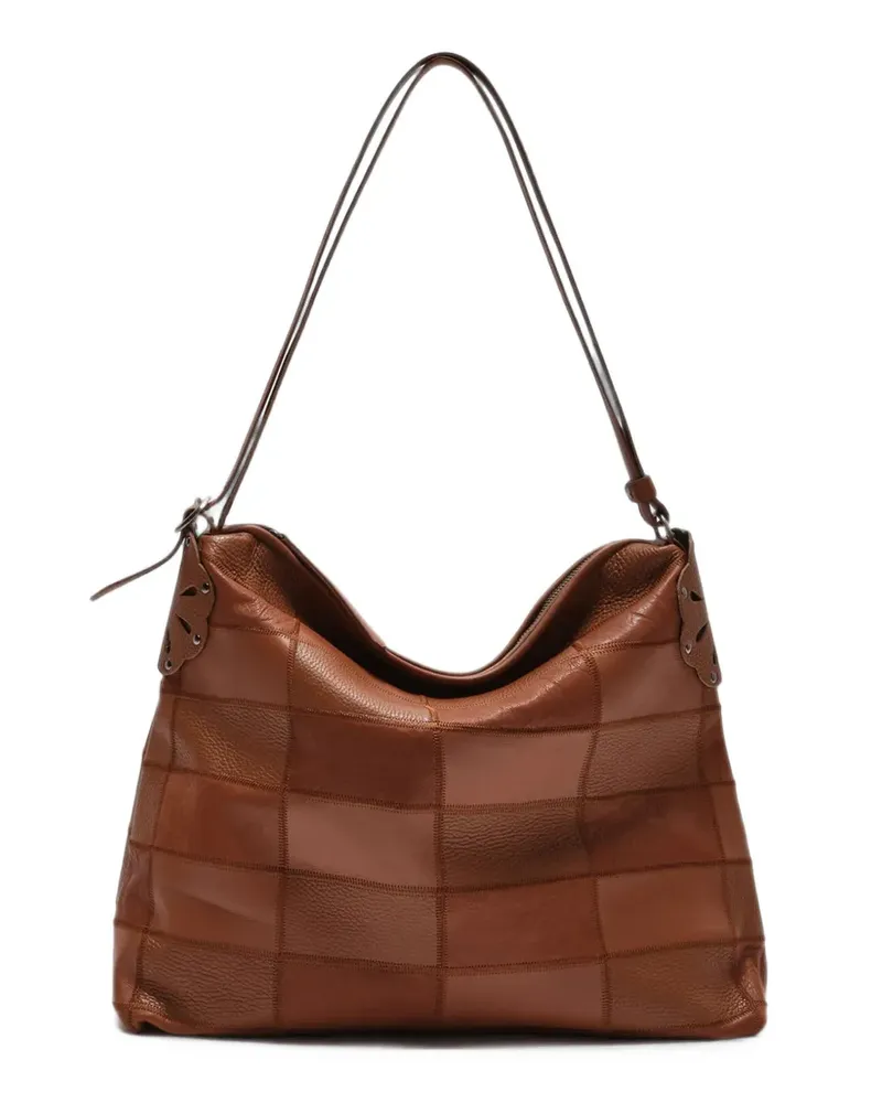 Maliparmi Patchwork-Schultertasche mit Zickzackstich - Braun Braun