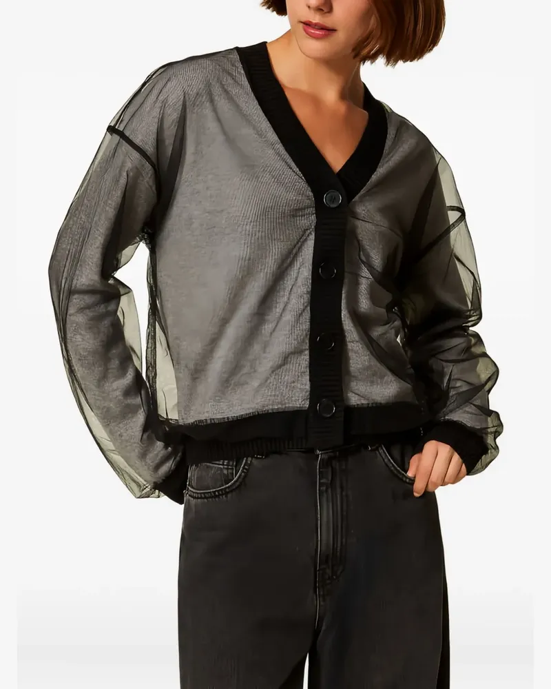 Twin-Set Cardigan mit Tülleinsatz - Grau Grau