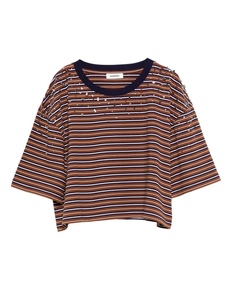 Sandro Gestreiftes T-Shirt - Braun Braun